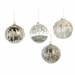 The Christmas Palace 4" GREY & SILVER GLASS DECORATIVE BALL ORNAMENTS ASSORTED SET OF 12