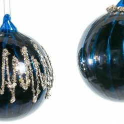 The Christmas Palace 4" NIGHT BLUE SHINY GLASS DECORATIVE ORNAMENTS ASSORTED SET OF 12 Christmas Ornaments