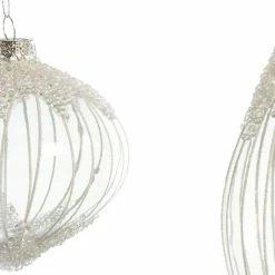 The Christmas Palace 5" CRYSTAL WHITE BEADED ORNAMENT ASSORTED SET OF 12 Christmas Ornaments