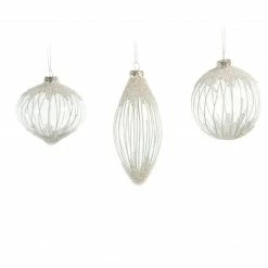 The Christmas Palace 5" CRYSTAL WHITE BEADED ORNAMENT ASSORTED SET OF 12 Christmas Ornaments