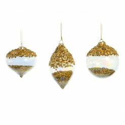 The Christmas Palace 4"- 5" CRYSTAL GOLD ORNAMENT WITH GOLD BEADS SET OF 12