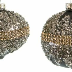 The Christmas Palace 5" BLUE GREY & SILVER BEADED ORNAMENT ASSORTED SET OF 12 Christmas Ornaments