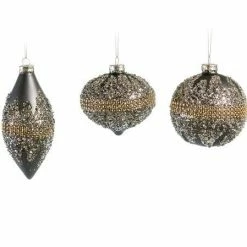 The Christmas Palace 5" BLUE GREY & SILVER BEADED ORNAMENT ASSORTED SET OF 12 Christmas Ornaments