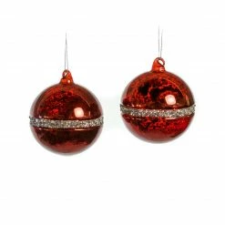The Christmas Palace 4" BURGUNDY RED GLASS MERCURY BEADED ORNAMENT SET OF 12 Christmas Ornaments