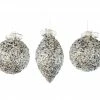 The Christmas Palace Christmas Ornaments 4" SILVER GLITTER DECORATED ASSORTED ORNAMENT SET OF 12