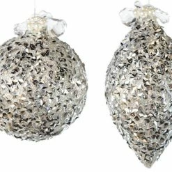 The Christmas Palace Christmas Ornaments 4" SILVER GLITTER DECORATED ASSORTED ORNAMENT SET OF 12