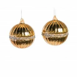 The Christmas Palace 3" ROSE GOLD BALL WITH BEADS DECO SET OF 12 Golden Empire