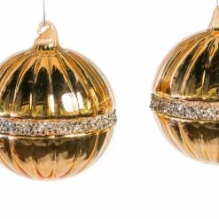 The Christmas Palace 3" ROSE GOLD BALL WITH BEADS DECO SET OF 12 Golden Empire