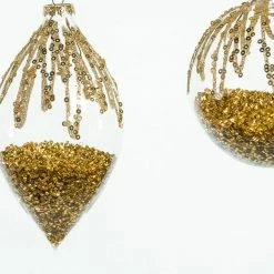 The Christmas Palace Christmas Ornaments 3" - 7" GOLD CRYSTAL FINIAL WITH BEADS & GLITTER ORNAMENT ASSORTED SET OF 12