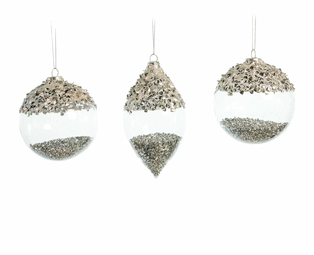New π The π Christmas Palace π Christmas Ornaments 3" - 7" CRYSTAL SILVER GLITTER ORNAMENTS ASSORTED SET OF 12 β€οΈ 1 The Christmas Palace Christmas Ornaments 3" - 7" CRYSTAL SILVER GLITTER ORNAMENTS ASSORTED SET OF 12