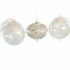 The Christmas Palace 5" CRYSTAL DECORATIVE FEATHER ORNAMENT ASSORTED SET OF 9 Pretty In Pink