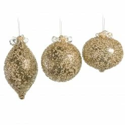 The Christmas Palace Christmas Ornaments 5" CHAMPAGNE BEADED DECORATIVE ORNAMENTS ASSORTED SET OF 9