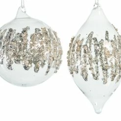 The Christmas Palace 5" CRYSTAL WITH SILVER BEADS ORNAMENT ASSORTED SET OF 9