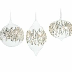 The Christmas Palace 5" CRYSTAL WITH SILVER BEADS ORNAMENT ASSORTED SET OF 9