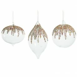 The Christmas Palace 5" CRYSTAL GLASS ORNAMENT WITH MULTI COLOR GLITTER ASSORTED SET OF 9