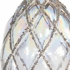 The Christmas Palace 10" CLEAR PINE CONE ORNAMENT WITH BEADS SET OF 2 Crystal Elegance