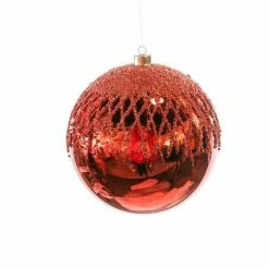 The Christmas Palace 8" RED SHINY BALL WITH GLITTER SET OF 2