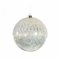The Christmas Palace 8" PEWTER BALL WITH GLITTER ORNAMENT SET OF 2