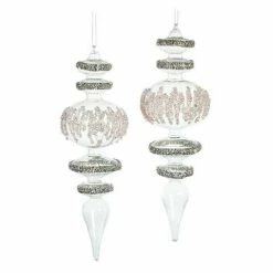 The Christmas Palace Christmas Ornaments 13" CRYSTAL FINIAL WITH GLITTER ORNAMENT SET OF 2