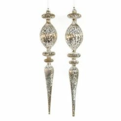 The Christmas Palace Christmas Ornaments 22" PEWTER GLASS FINIAL ORNAMENT SET OF 2