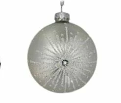 The Christmas Palace 3" MATTE SILVER GLASS WITH GLITTER ASSORTED ORNAMENT SET OF 12