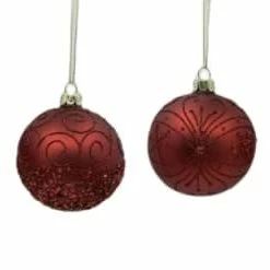 The Christmas Palace 3" RED MATTE WITH RED GLITTER ASSORTED ORNAMENT SET OF 12