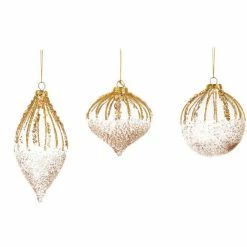 The Christmas Palace 3" CRYSTAL WITH GOLD & ROSE GOLD ASSORTED ORNAMENT SET OF 12 Christmas Ornaments