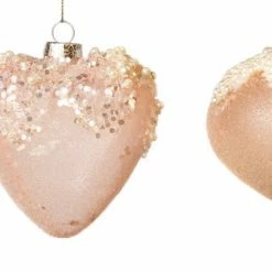 The Christmas Palace 3" PINK GLASS WITH SEQUIN & PEARLS ASSORTED ORNAMENT SET OF 12