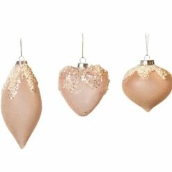 The Christmas Palace 3" PINK GLASS WITH SEQUIN & PEARLS ASSORTED ORNAMENT SET OF 12
