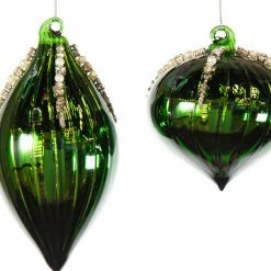 The Christmas Palace 3" SHINY GREEN GLASS ASSORTED ORNAMENT SET OF 12