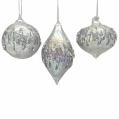 The Christmas Palace Christmas Ornaments 3" IRIDESCENT GLASS WITH SILVER GLITTER ASSORTED SET OF 12