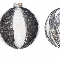 The Christmas Palace 4" CRYSTAL WITH BLACK GLITTER ASSORTED ORNAMENT SET OF 12 Christmas Ornaments