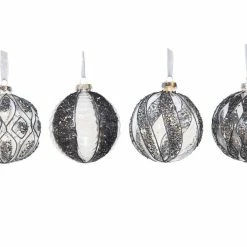 The Christmas Palace 4" CRYSTAL WITH BLACK GLITTER ASSORTED ORNAMENT SET OF 12 Christmas Ornaments