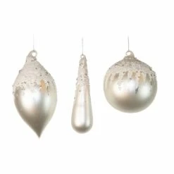 The Christmas Palace 4" WHITE MATTE & GLITTER ORNAMENTS ASSORTED SET OF 12
