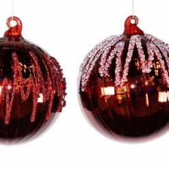 The Christmas Palace 4" SHINING RED WITH RED & CLEAR BEADS ASSORTED ORNAMENT SET OF 12