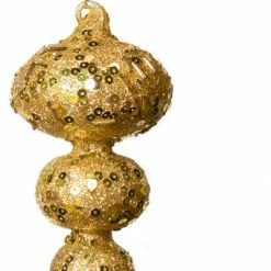 The Christmas Palace 8" GOLD WITH GOLD GLITTER GLASS FINIAL SET OF 2 Christmas Ornaments