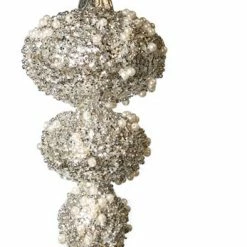 The Christmas Palace 8" PEWTER BEADED FINIAL SET OF 2