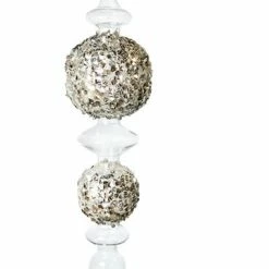 The Christmas Palace 15" CRYSTAL WITH SILVER GLITTER FINIAL SET OF 2