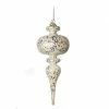 The Christmas Palace 7" CRYSTAL WITH CREAM & SILVER GLITTERED FINIAL SET OF 2