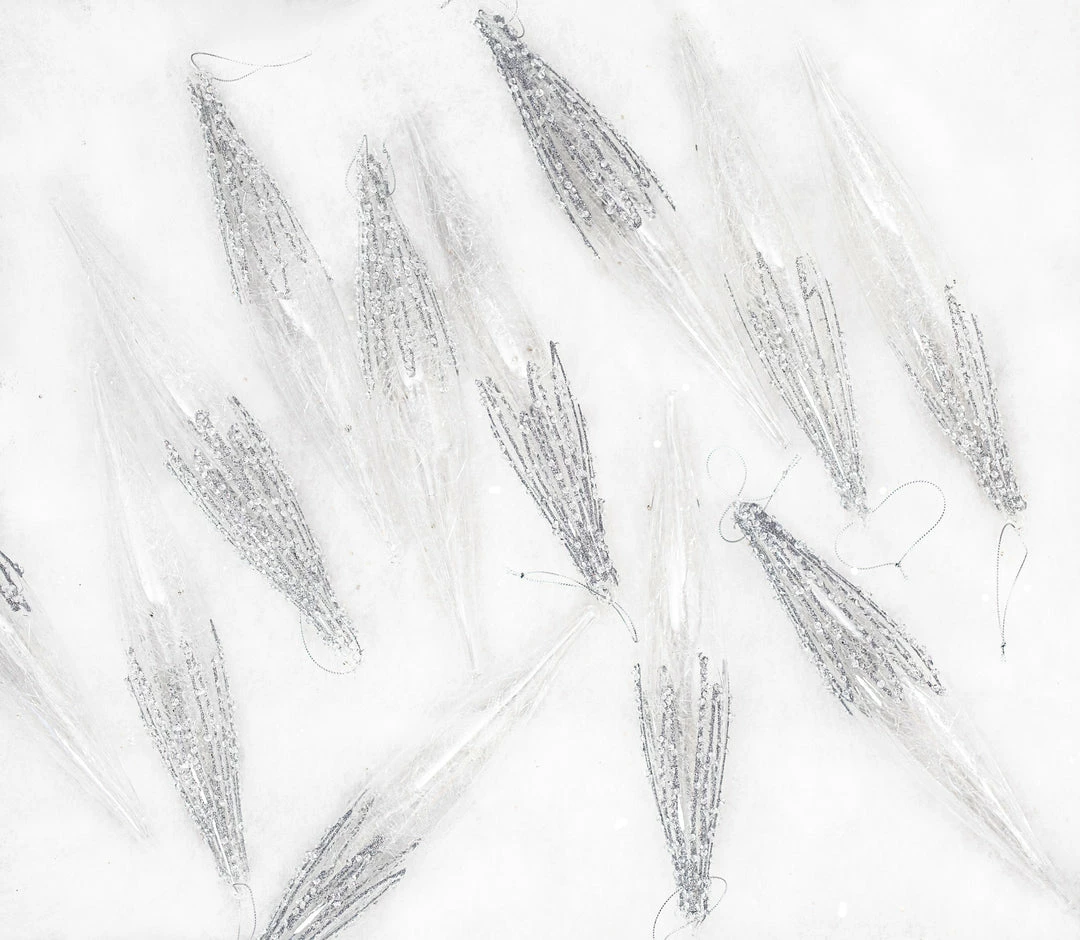 Budget π The β Christmas Palace β Christmas Ornaments 11" CRYSTAL GLASS ICICLE WITH GREY GLITTER SET OF 6 π 1 The Christmas Palace Christmas Ornaments 11" CRYSTAL GLASS ICICLE WITH GREY GLITTER SET OF 6