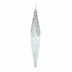 Budget π The β Christmas Palace β Christmas Ornaments 11" CRYSTAL GLASS ICICLE WITH GREY GLITTER SET OF 6 π 6 The Christmas Palace Christmas Ornaments 11