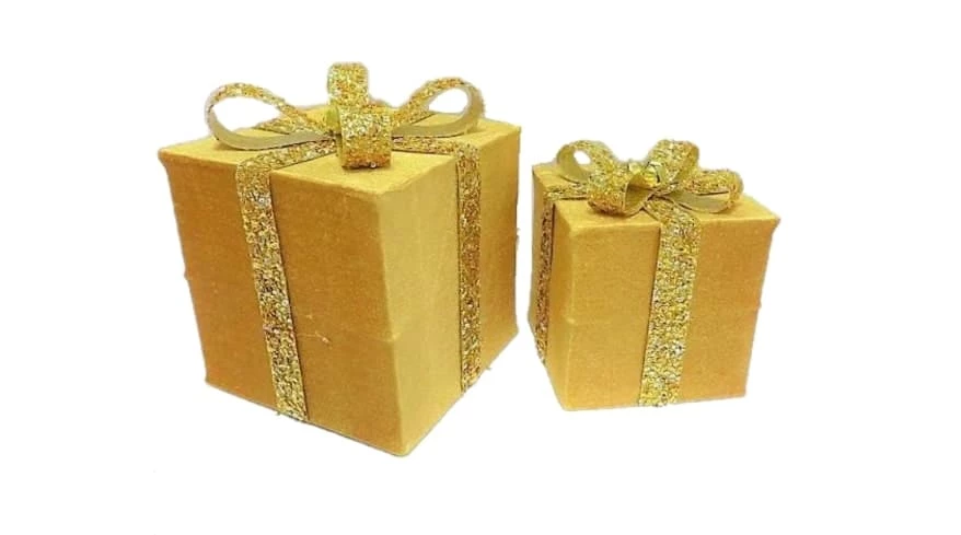 Promo β The β Christmas Palace Hats & Boxes 6" & 8" GOLD GIFT BOX WITH SEQUIN BOW 𧨠1 The Christmas Palace Hats & Boxes 6" & 8" GOLD GIFT BOX WITH SEQUIN BOW