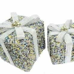 The Christmas Palace 6" & 8" SILVER GIFT BOX WITH SEQUIN BOW Hats & Boxes
