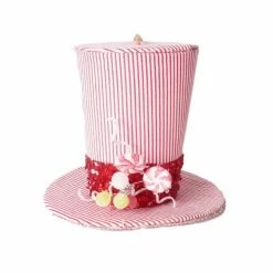 The Christmas Palace 6" RED & WHITE STRIPE CANDY TOP HAT SET OF 4 Hats & Boxes