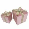 The Christmas Palace 6" & 8" PINK FLOCK GIFT BOX WITH SEQUIN BOW Hats & Boxes