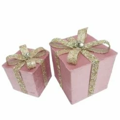 The Christmas Palace 6" & 8" PINK FLOCK GIFT BOX WITH SEQUIN BOW Hats & Boxes