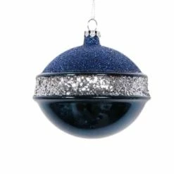 The Christmas Palace 3" DARK BLUE WITH SILVER GLITTER ORNAMENT SET OF 12
