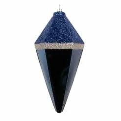 The Christmas Palace 8" DARK BLUE WITH SILVER GLITTER PRISM ORNAMENT SET OF 16