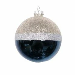 The Christmas Palace 4" DARK BLUE WITH CHAMPAGNE GLITTER ORNAMENT SET OF 12 Christmas Ornaments