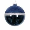 The Christmas Palace 4.75" DARK BLUE WITH SILVER GLITTER ORNAMENT SET OF 12